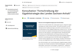 Abb. 4: Beteiligungsportal Sachsen-Anhalt, Beispiel Konsultation „Fortschreibung der Gigabitstrategie des Landes Sachsen-Anhalt“ - Beteiligung (https://beteiligung.sachsen-anhalt.de/portal/hauptportal/startseite, 03.09.2024)