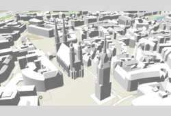 Abb. 2: 3D-Modell auf Basis des LoD2-Gebäudemodells des LVermGeo’s © Form Follows You GmbH