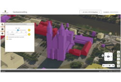 Abb. 2: Geobasiszwilling Sachsen-Anhalt mit Layer Gebäudenutzung und Sonnenstand & Schattenwurf-Simulation Abb. 2: Geobasiszwilling Sachsen-Anhalt mit Layer Gebäudenutzung und Sonnenstand & Schattenwurf-Simulation