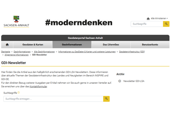 Abb 2: GDI-LSA Newsletter im Geodatenportal Sachsen-Anhalt (https://geodatenportal.sachsen-anhalt.de/gfds/de/newsletter.html, 13.07.2023)