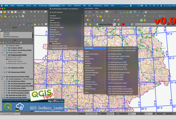 Abb. 1: QGIS - Plugin GeoBasis_Loader V0.9 – deutschlandweite Open Data Dienste (08.08.2024)