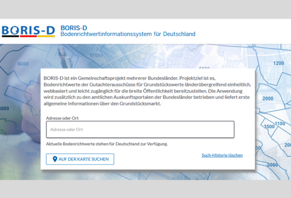 Abb. 1: BORIS-D Bodenrichtwertinformationssystem für Deutschland - Startseite (https://www.bodenrichtwerte-boris.de, 12.08.2025)