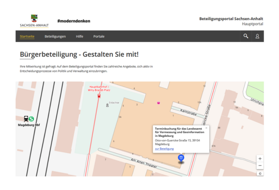 Abb. 1: Startseite Beteiligungsportal Sachsen-Anhalt (https://beteiligung.sachsen-anhalt.de/portal/hauptportal/startseite, 05.08.2025)