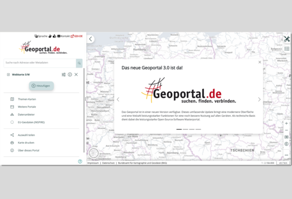 Abb. 2: Die Startseite des Geoportal.de erscheint im neuen Layout, © GDI-DE Abb. 2: Die Startseite des Geoportal.de erscheint im neuen Layout, © GDI-DE