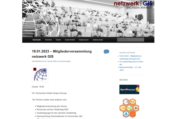 Abb. 2: Startseite netzwerk | GIS Sachsen-Anhalt e. V. (https://netzwerk-gis.de/, 06.02.2023)