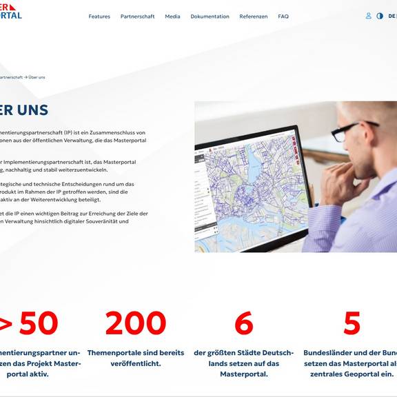 Abb. 3: Masterportal - Partnerschaften / Über uns (https://www.masterportal.org/partnerschaft/ueber-uns; 23.09.2026) © Freie und Hansestadt Hamburg Landesbetrieb Geoinformation und Vermessung Abb. 3: Masterportal - Partnerschaften / Über uns (https://www.masterportal.org/partnerschaft/ueber-uns; 23.09.2026)